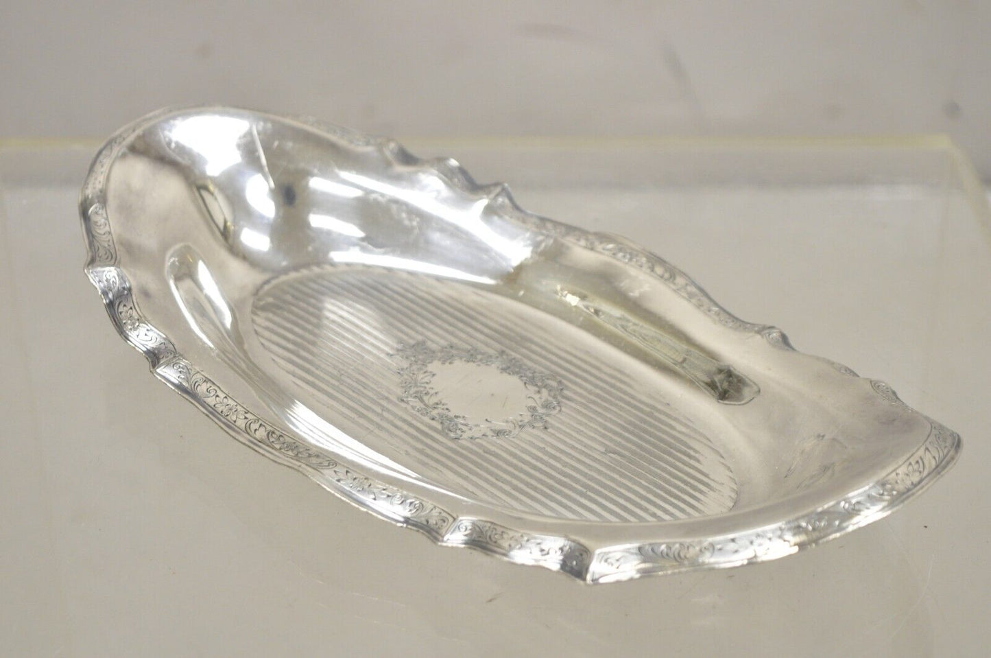 Vintage Art Nouveau Silver Plated Oval Trinket Dish Candy Dish Tray