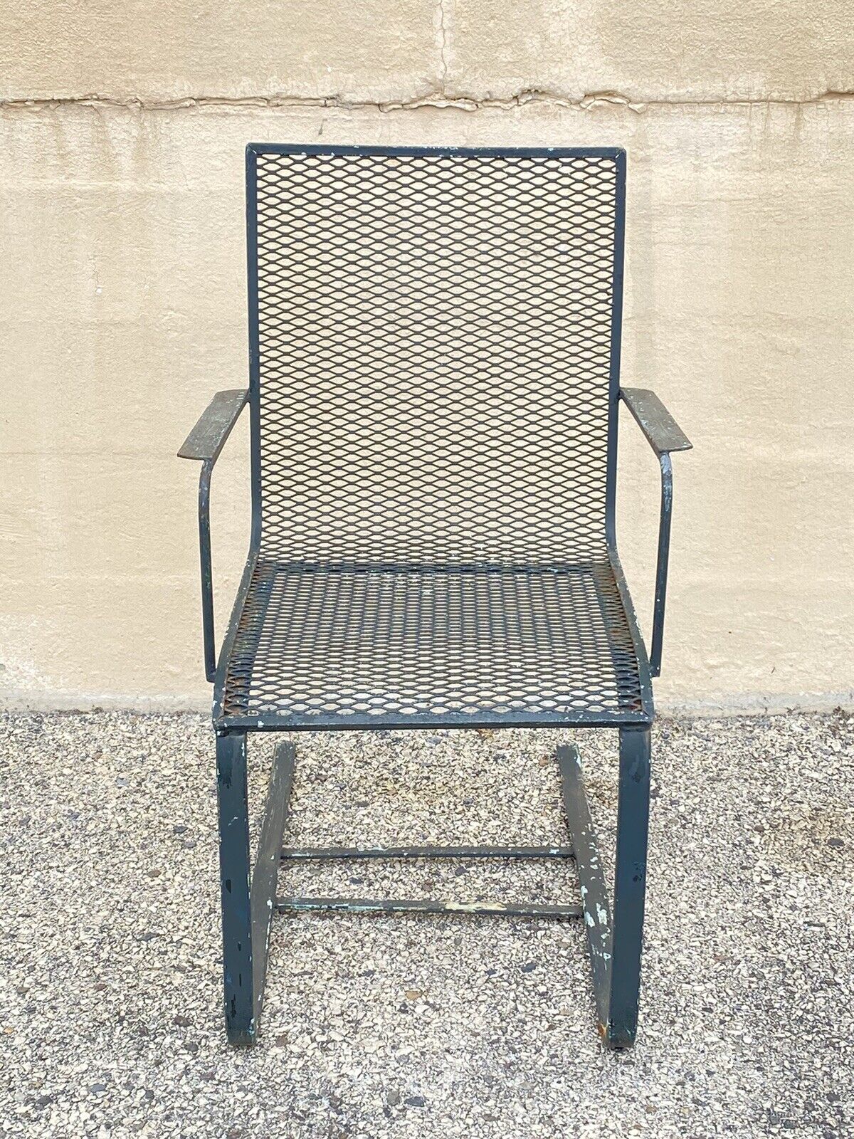 Industrial Modern Wrought Iron Metal Mesh Spring Cantilever Garden Patio Chair
