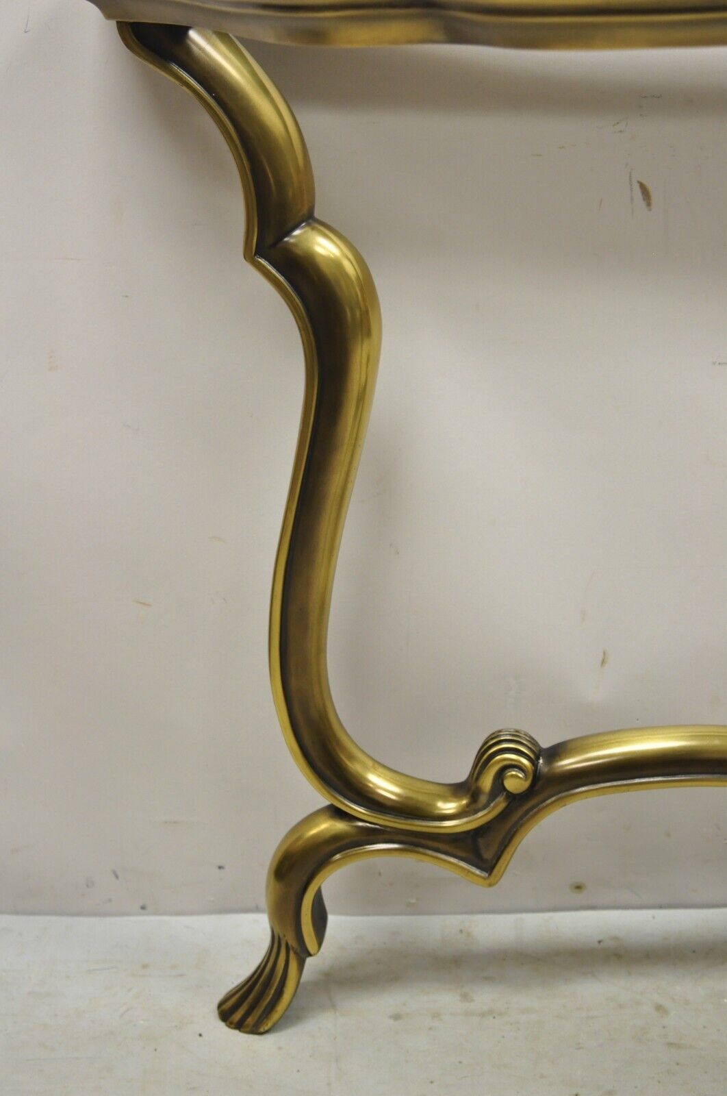 Vintage Italian Brass Hollywood Regency Glass Top Console Sofa Hall Table