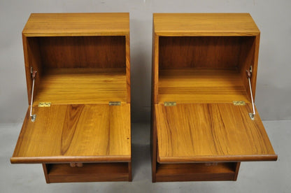 Vintage Mid Century Danish Modern Teak Bedside Cabinet Nightstands - a Pair