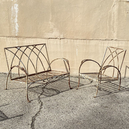 Antique Salterini Mt Vernon Art Deco Wrought Iron Garden Patio Settee Chair Set