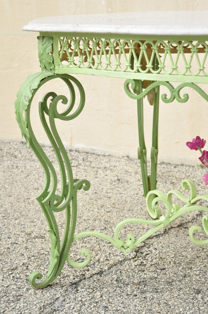 Antique French Art Nouveau Wrought Iron Marble Turtle Top Console Center Table
