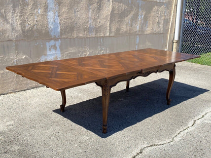 French Country Provincial Style Walnut Parquetry Inlay Extension Dining Table