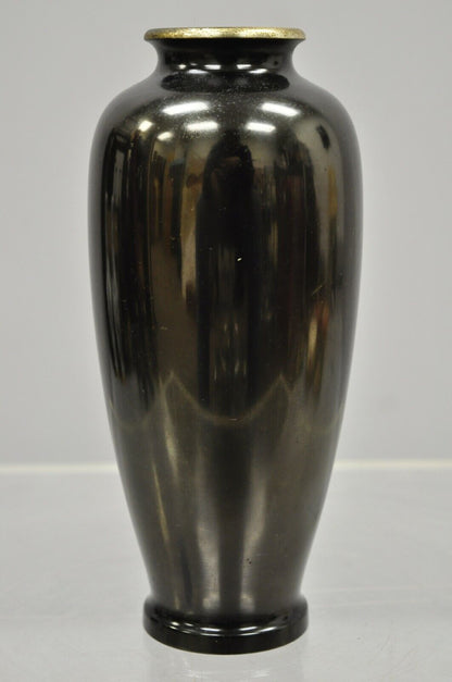 Vintage 8.5" Oriental Bronze Metal Engraved Lotus Flower Vase