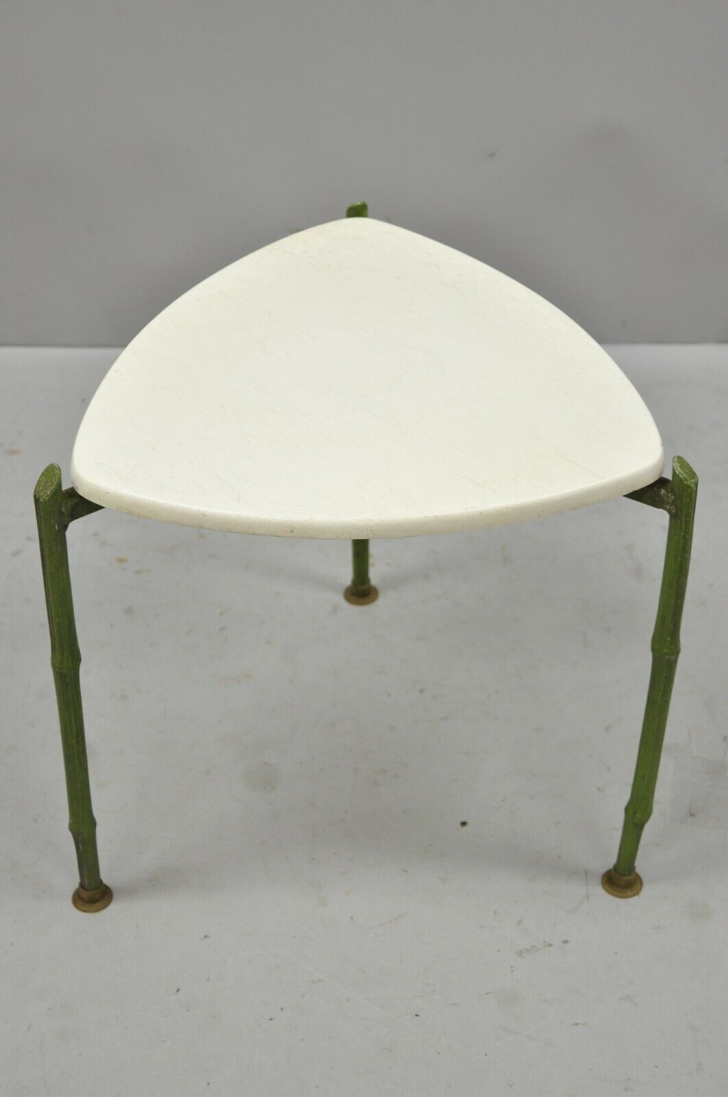 Faux Bamboo Chinese Chippendale Green Tripod Aluminum Guitar Pick Side Table