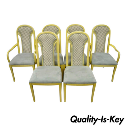 Set 6 Vintage Art Deco Style Cream Upholstered Back Dining Chairs attr. Henredon