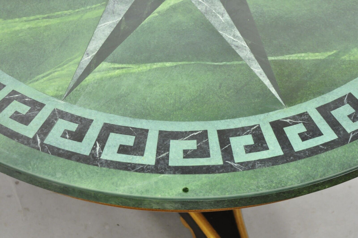 Maitland Smith French Empire Green Greek Key Sunburst Round Dining Center Table