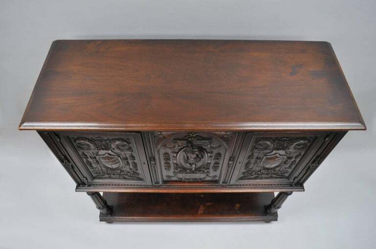 Antique Renaissance Revival Figural Carved Walnut Cabinet Sideboard Cupboard