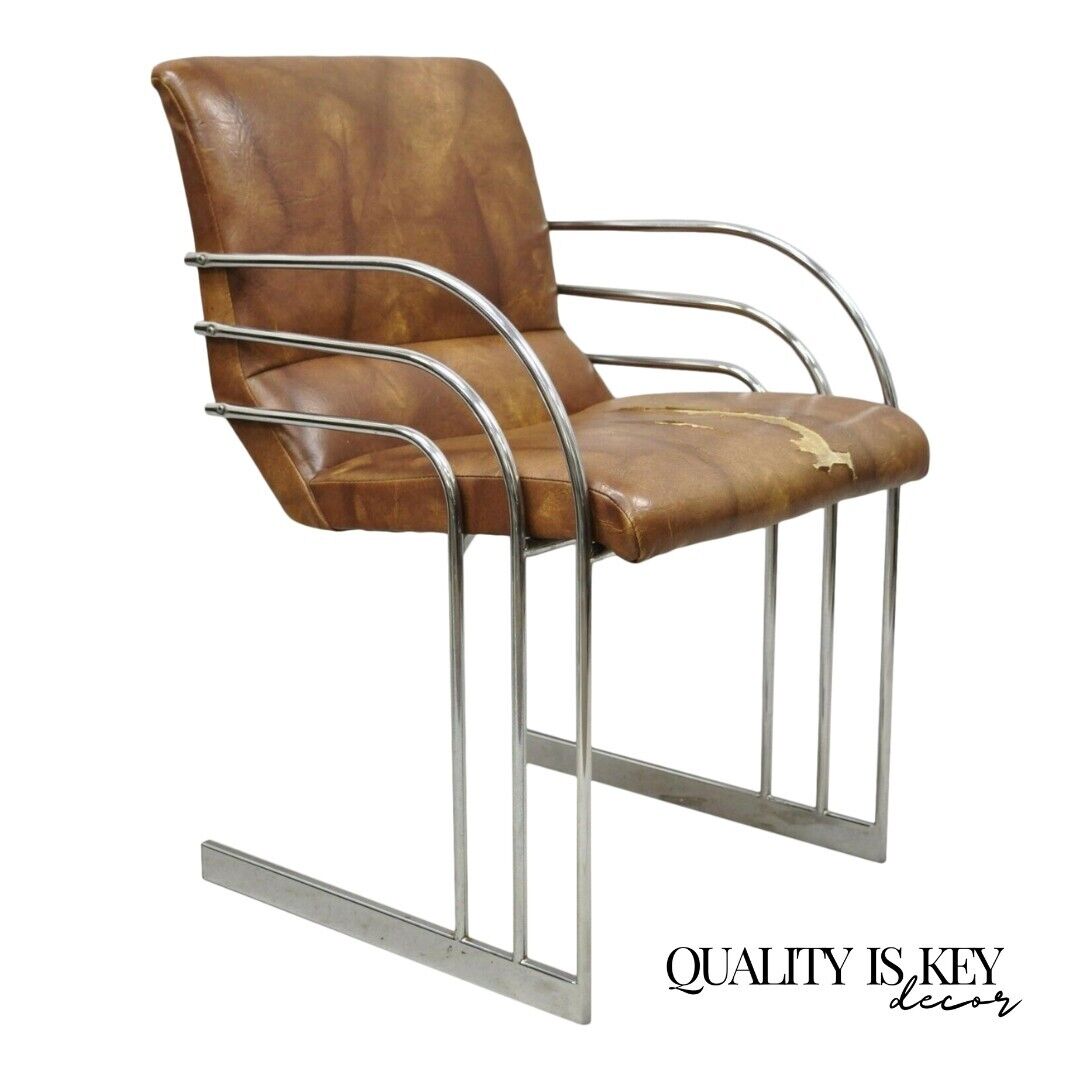 Mid Century Modern Art Deco Chrome Cantilever Milo Baughman Style Arm Chair