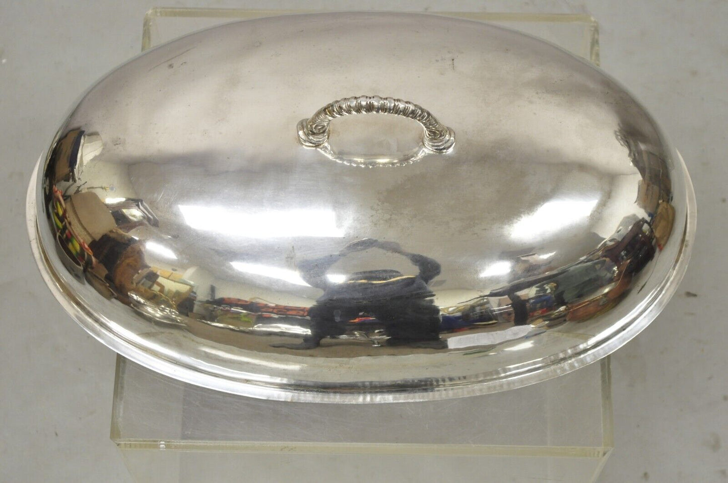 Large Vintage Oval Modern 22" Silver Plated Food Serving Dish Dome Cover