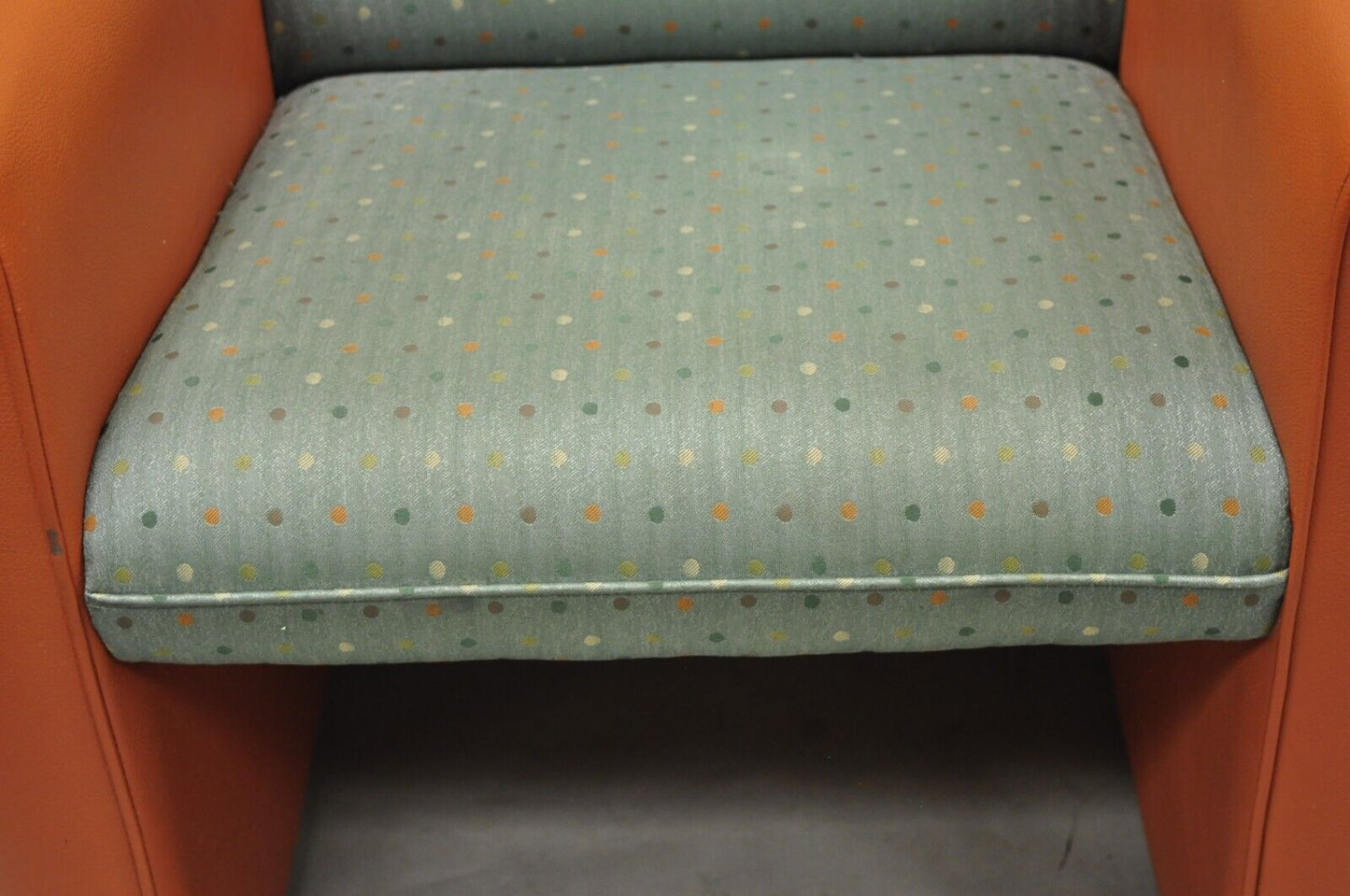 Modern Orange Upholstered Green Polka Dot Club Lounge Chairs - a Pair