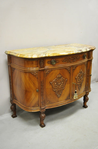 French Louis XV Renaissance Rouge Marble Top Demilune Buffet Sideboard Cabinet