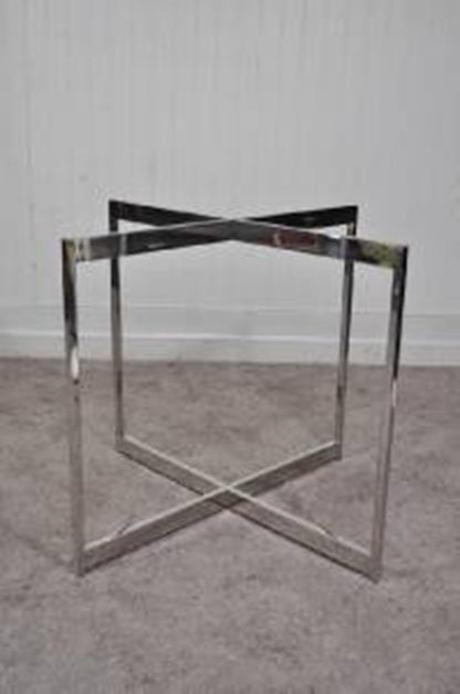 Vintage Mid Century Modern Chrome X Base Square Coffee Table Milo Baughman Era