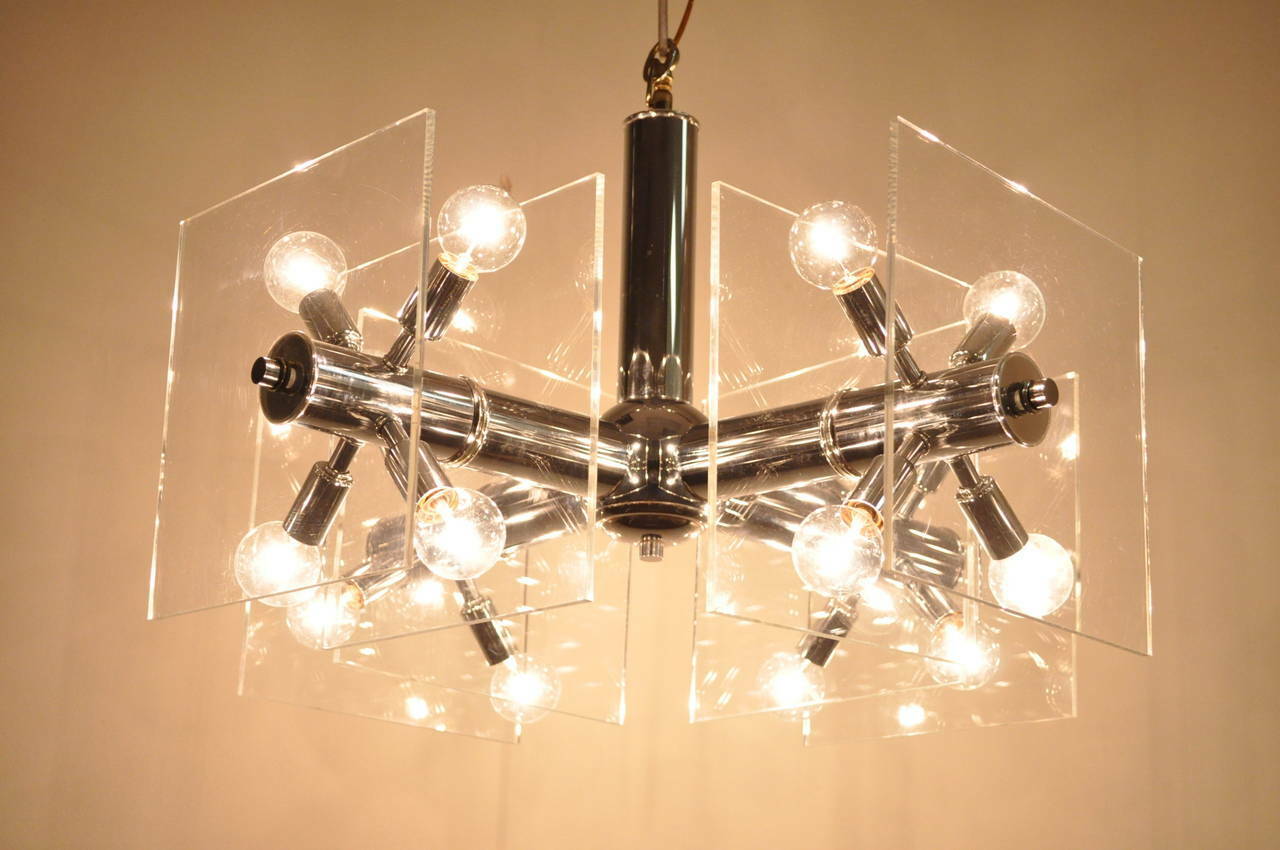 Mid Century Modern Chrome and Lucite Sputnik Orb Chandelier Light Fixture