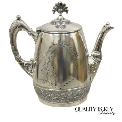 Antique Victorian Mead & Robbins Silver Plated Floral Repousse Teapot