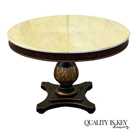 Vintage Italian Regency Style Pedestal Base Round Dining Table Cream Lacquer Top