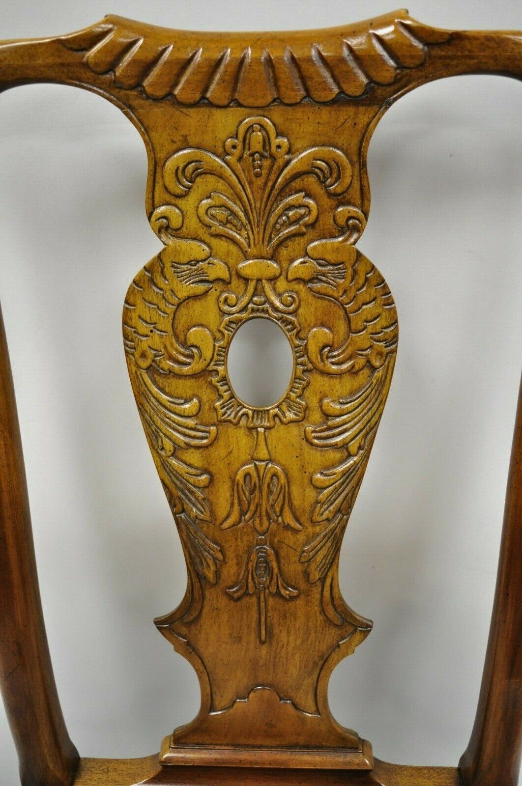 6 Henredon Aston Court Carved Wood Oriental Georgian Dining Chairs with Birds