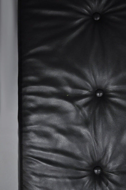 Thayer Coggin Black Tufted Leather 40" Square Ottoman Modern Barcelona Style