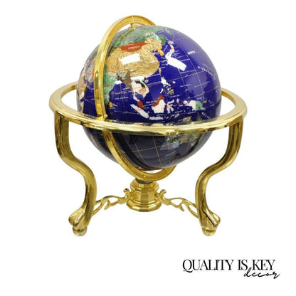 Unique Art Table Top Blue Lapis Semi Precious Gemstone World Globe