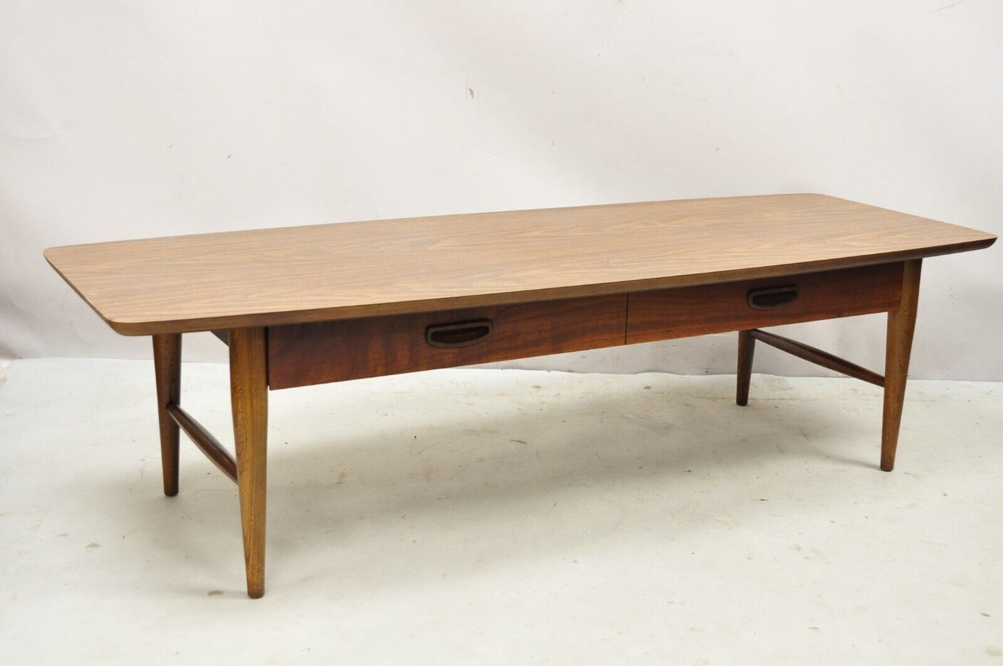 Lane Mid Century Modern 56" Long Surfboard Laminate Top Coffee Table with Drawer