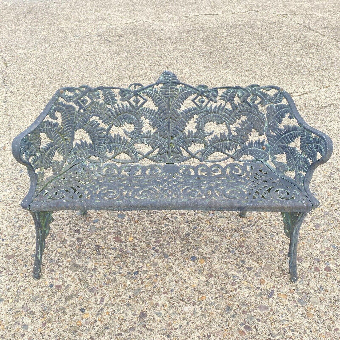 Cast Aluminum Fern and Blackberry Design Style Garden Patio Outdoor Bench