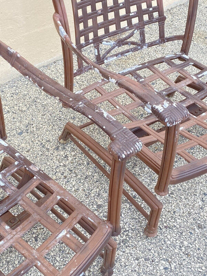 Cast Aluminum Basket Weave Lattice Patio Outdoor Rocking Lounge Chairs - a Pair