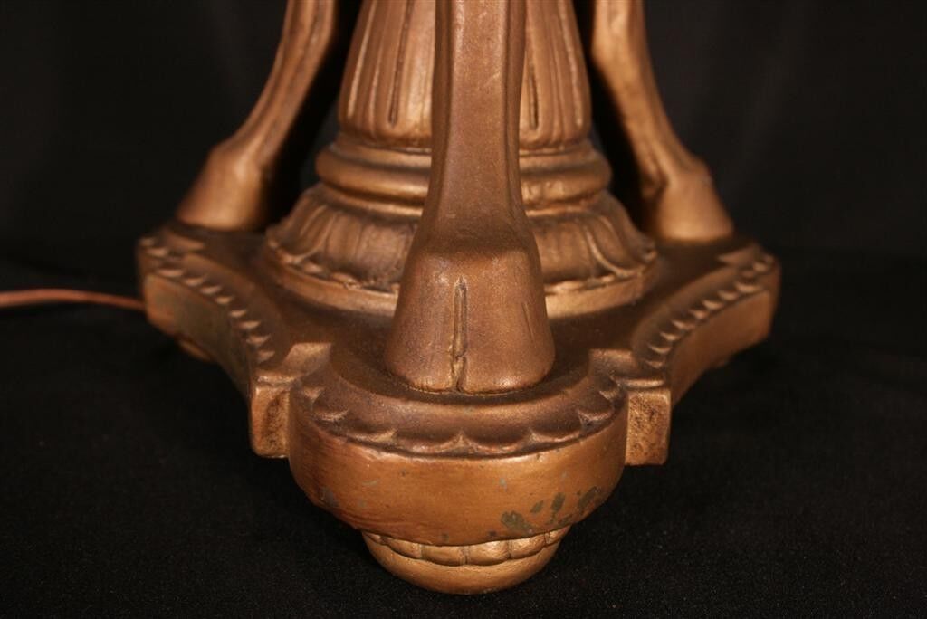 Vtg Triple Ram Goat Head Copper Clad Gold Neoclassical French Style Table Lamp