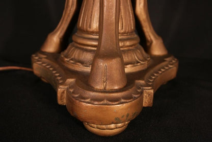 Vtg Triple Ram Goat Head Copper Clad Gold Neoclassical French Style Table Lamp