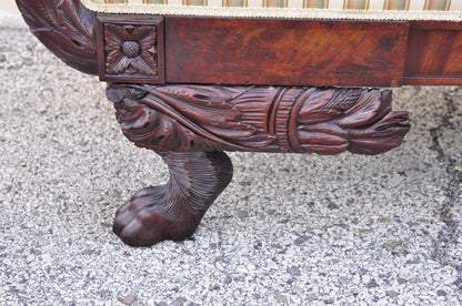 Antique American Empire Regency Mahogany Paw Feet Roll Arm Sofa