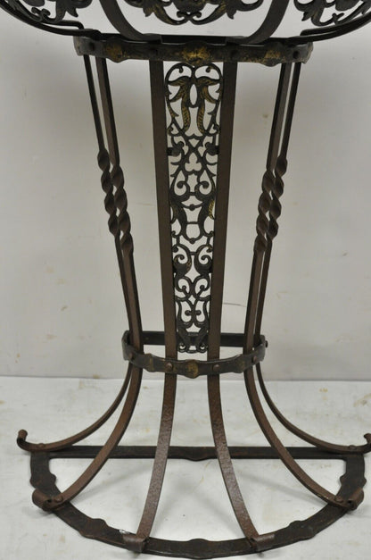 Art Nouveau Wrought Iron Demilune Marble Top Console Hall Table atr Oscar Bach