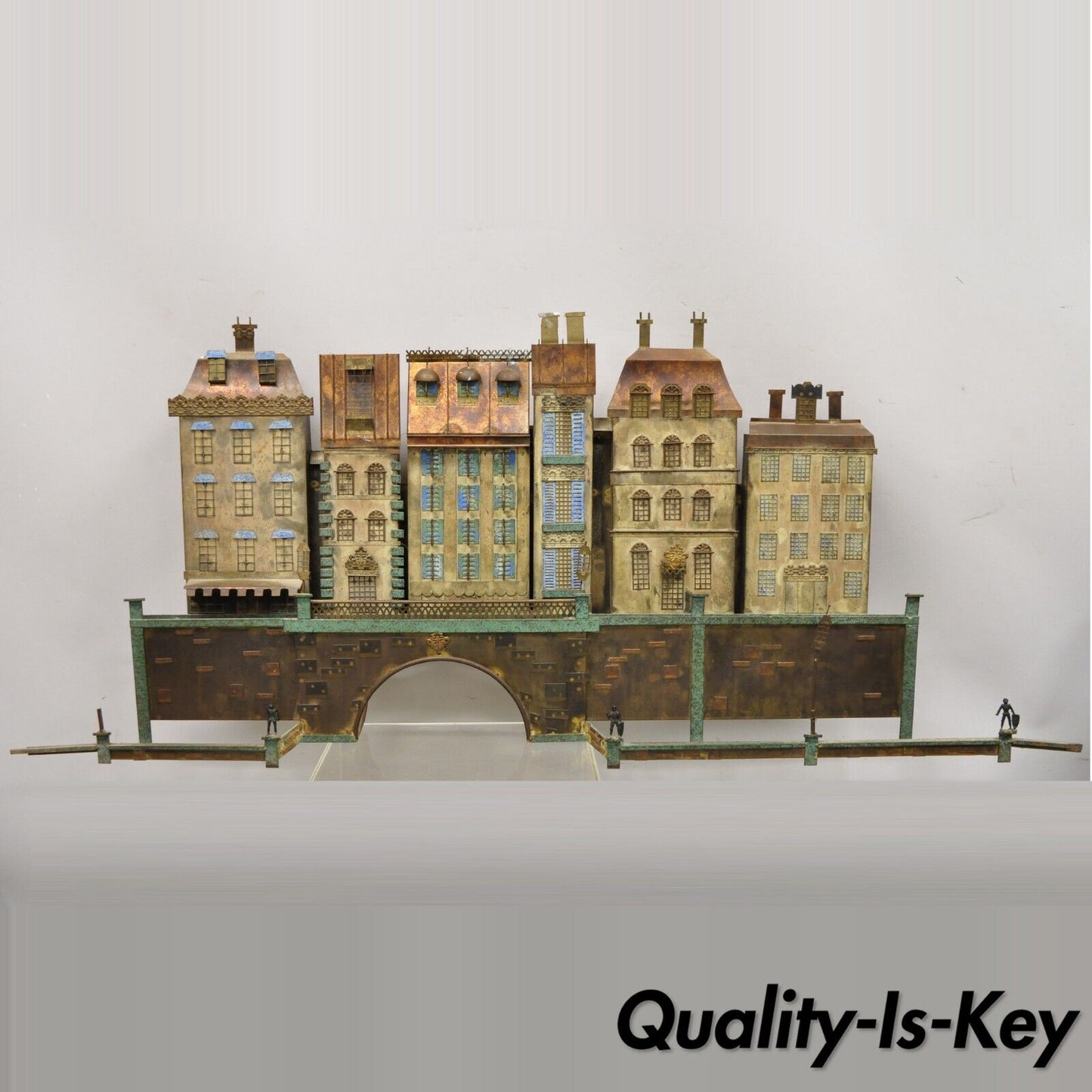 Large Curtis Jere Mid Century Modern Mixed Metal Copenhagen City Wall Sculpture