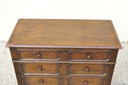 Antique Oak Jacobean Style Carved Wood Chest of Drawers Low Chest Dresser