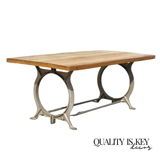 Industrial Style Cast Iron and Reclaimed Wood Farmhouse Rustic Dining Table