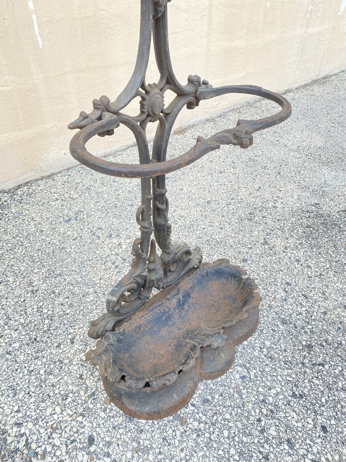 19th C. Antique Victorian Cast Iron Rococo Hall Tree Coat Hook Umbrella Stand