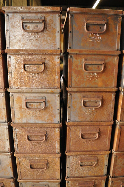 Vintage Lyon Aurora IL Steel Metal American Industrial 23" Stackable Storage Bin