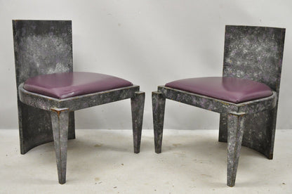 Vintage Mid Century Modern Art Deco Purple and Gray Club Game Chairs - a Pair