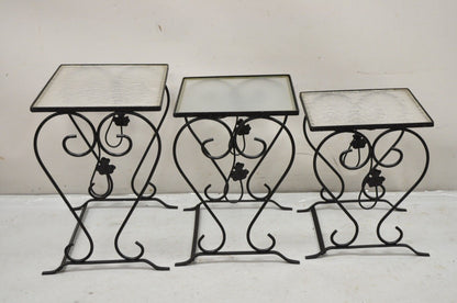 John Salterini Black Wrought Iron Maple Leaf Garden Nesting Tables - Set of 3