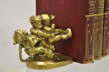 Vintage PM Craftsman "Tug of War" Brass Children Playing Figural Bookends - Pair