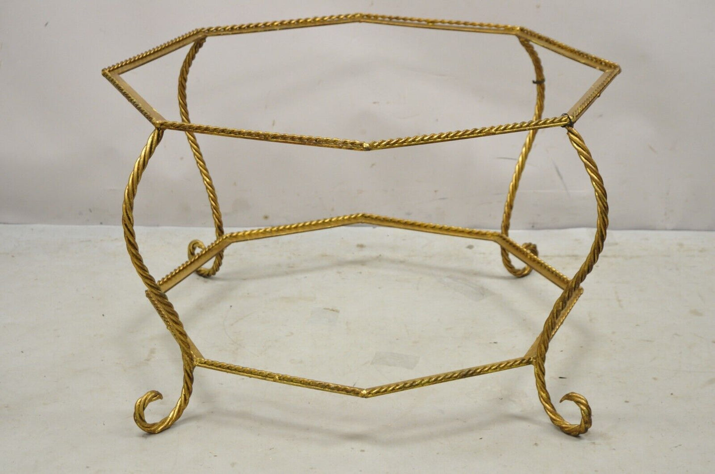 Vintage Italian Hollywood Regency Gold Gilt Iron Rope Metal Coffee Table Base