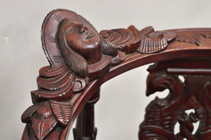 Renaissance Style Mahogany Corner Chair Side Chair with Carved Face
