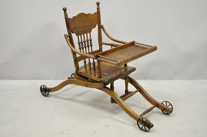 Antique Oak Convertible Pressed Back Victorian High Chair Baby Stroller