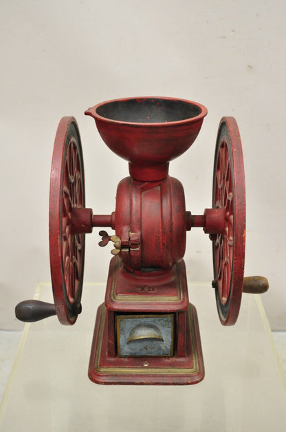 Swift Mill Lane Red & Blue Cast Iron Victorian Coffee Mill Grinder w/ Drawer