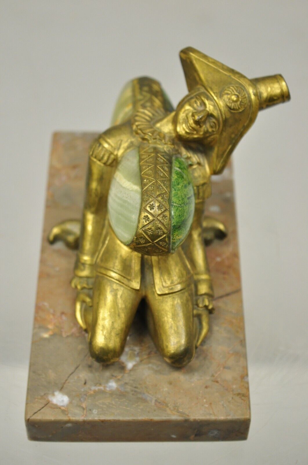 "In a Pickle" Antique Bronze Oriental Trinculo Jester Paperweight Onyx Malachite