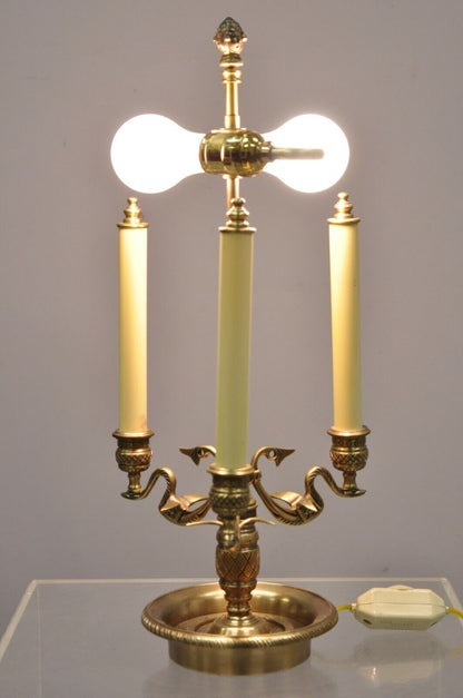 Empire Regency Style Brass Candlestick Bouillotte Desk Table Lamp with Swans (B)