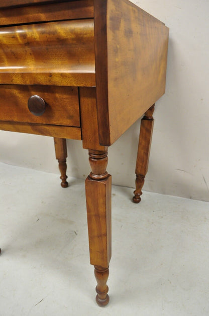 Antique Victorian Chestnut Drop Leaf Work Table Side Table with 2 Drawers