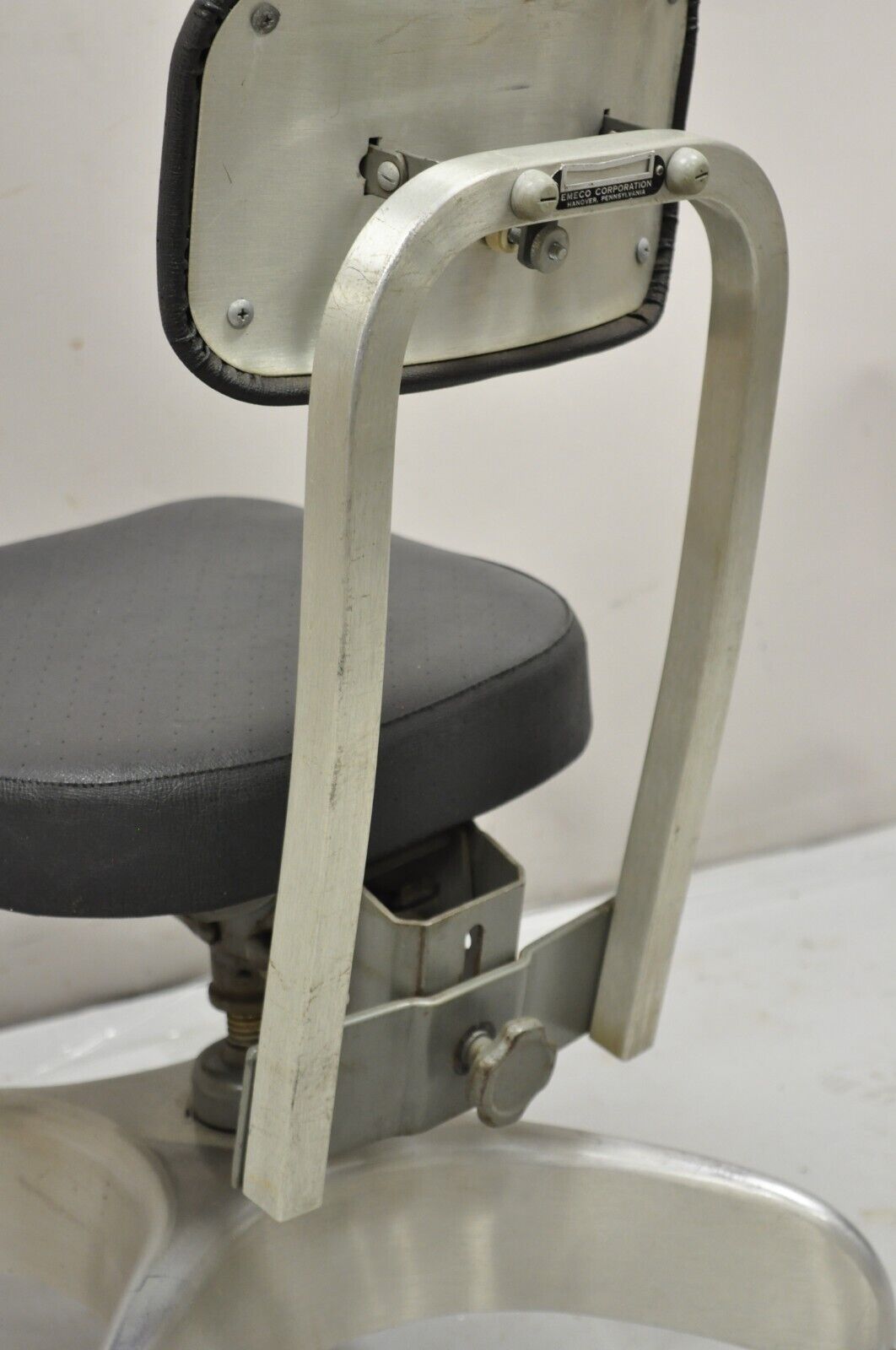 Vintage Emeco Corp Art Deco Brushed Aluminum Black Swivel Office Desk Chair