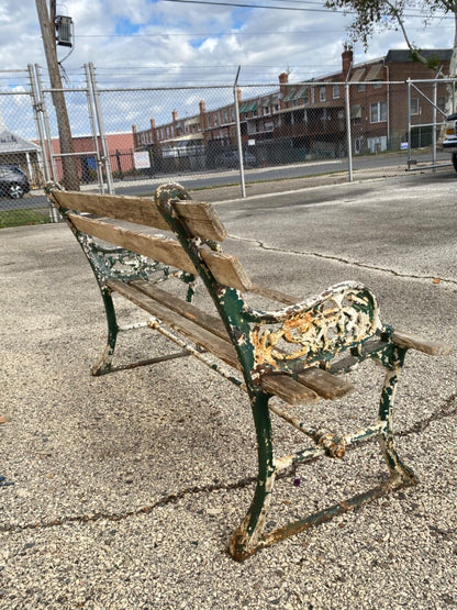 Antique English Victorian Cast Iron Wooden Slat Garden Seat Patio Park Bench