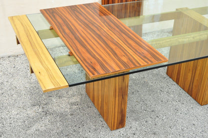 Kagan Lacquered Rosewood and Brass Cantilever Glass Top Extension Dining Table