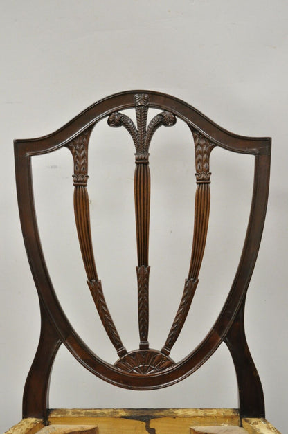 Antique Hepplewhite Carved Mahogany Plume Prince of Wales Dining Side Chair