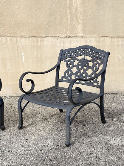 Cast Aluminum Mediterranean Tuscan Scrolling Garden Patio Club Chairs - a Pair
